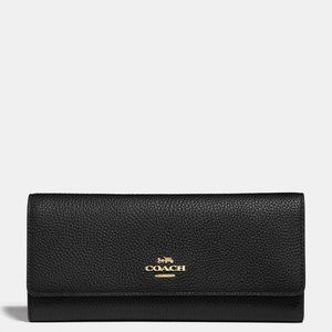 Coach Soft Envelope Trifold Slim Wallet in Black Pebbled Crossgrain Leather